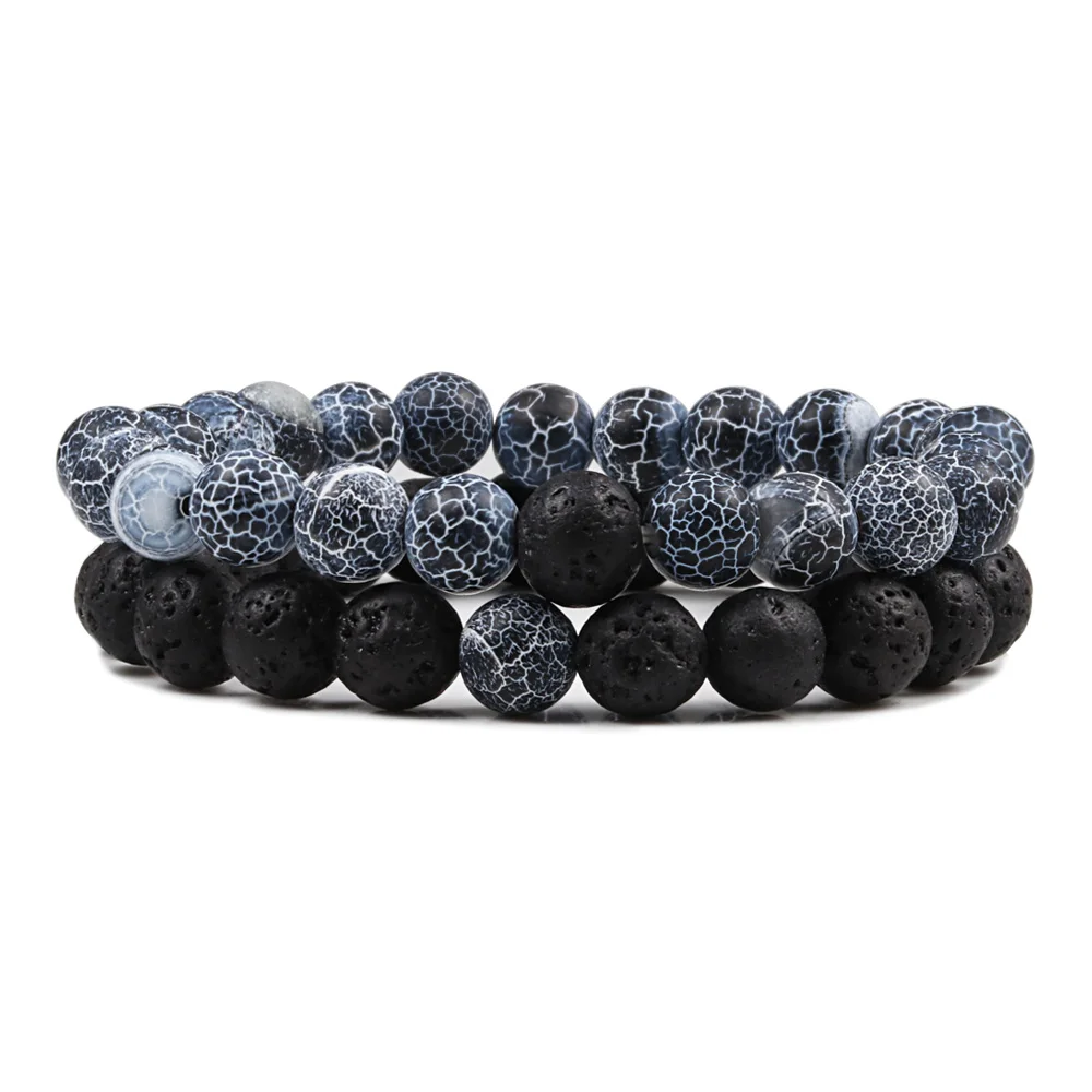 1-2PCS Natural Lava Stone Beaded Bracelets Set
