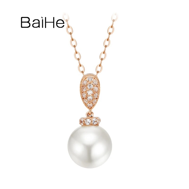 

BAIHE Solid 18K White/Yellow/Rose Gold 11mm Freshwater Pearl Diamond Necklace Women Trendy Fine Jewelry ダイアモンドのネックレス שַׁרשֶׁרֶת