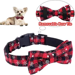 2022 Christmas Adjustable Dog Collar With Bow Knot Lattice Snowflake Design Buckle Suitablefor Small Medium Large Dogs Teddy Pug