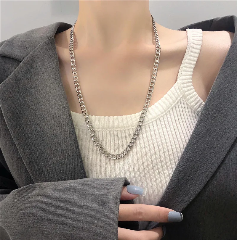 Silver Color Women's Hip Hop Metal Thick Chain Collar Sweater Chain Neck Chain Necklace Choker for Women