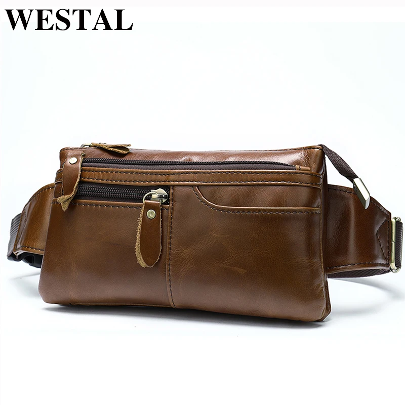 

WESTAL men's waist bag Belt Men Phone leather Bags Travel Waist Pack Male fanny packs for men hip bag casual men's bags 8943