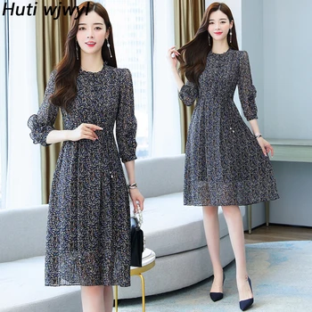 여성용 보헤미안 스타일 인형 칼라 프린트 쉬폰 롱 드레스, 슬림하고 우아한 여성용 파티 드레스, 4XL, 2023 여름 신상 