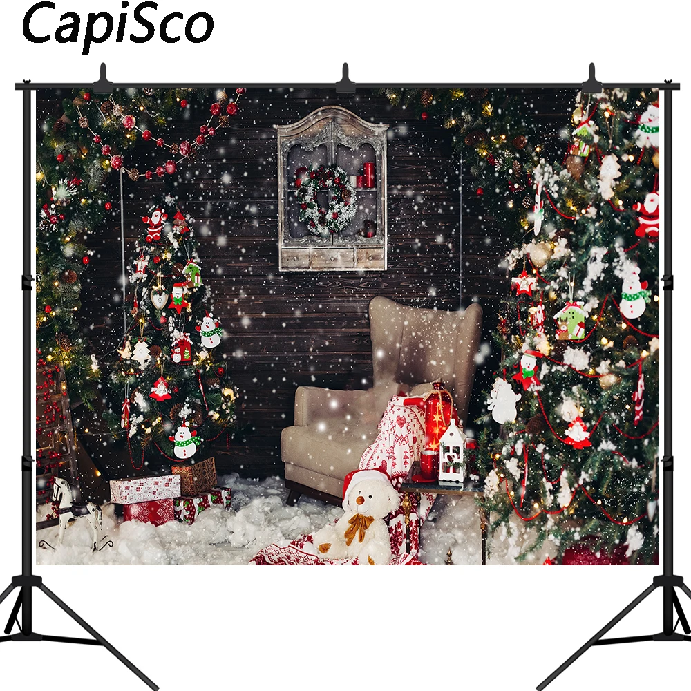 Capisco Photography Background Christmas Decoration Tree Retro Vintage Wooden Wall Xmas snowflake Backdrops for Photo Studio