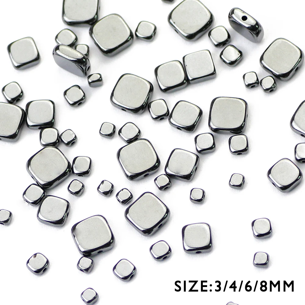 YHBZRET Flat Square Black Hematite Natural Stone Spacer Cuboid Loose beads For Jewelry making 3/4/6/8MM bracelet accessories DIY