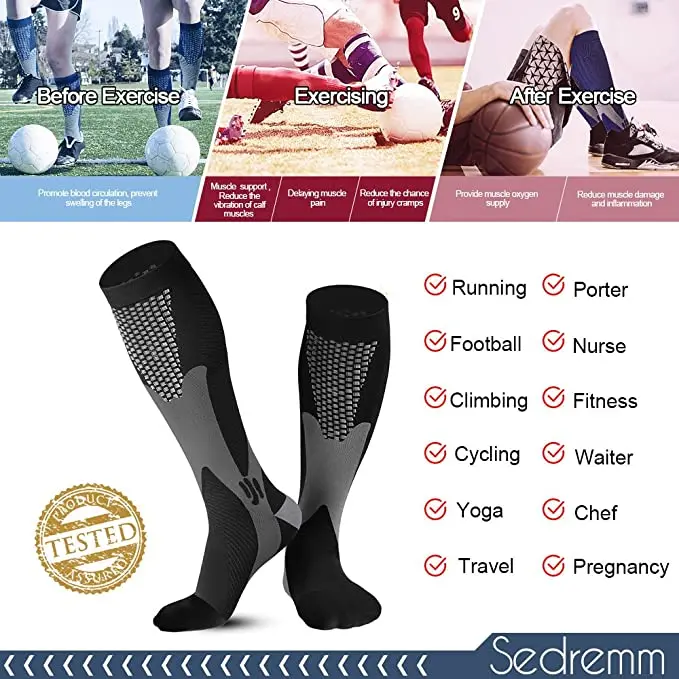 2/3/4 Pairs Running Men Compression Socks Fit Varicose Veins Football Soccer Stockings 30 Mmhg Atheletic Men Women Sports Socks