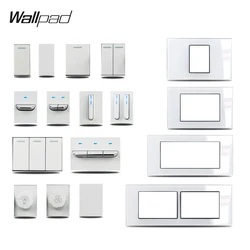1 2 3 Gang Way Stair Cross Pass White Glass Switch DIY AU US 118*75mm 153*75mm 191*75mm Fan Dimmer Retro Switch with LED Wallpad