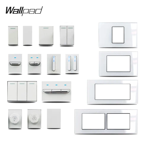 1 2 3 Gang Way escalera paso cruzado interruptor de vidrio blanco DIY AU US 118*75mm 153*75mm 191*75mm ventilador atenuador interruptor Retro con panel de pared LED