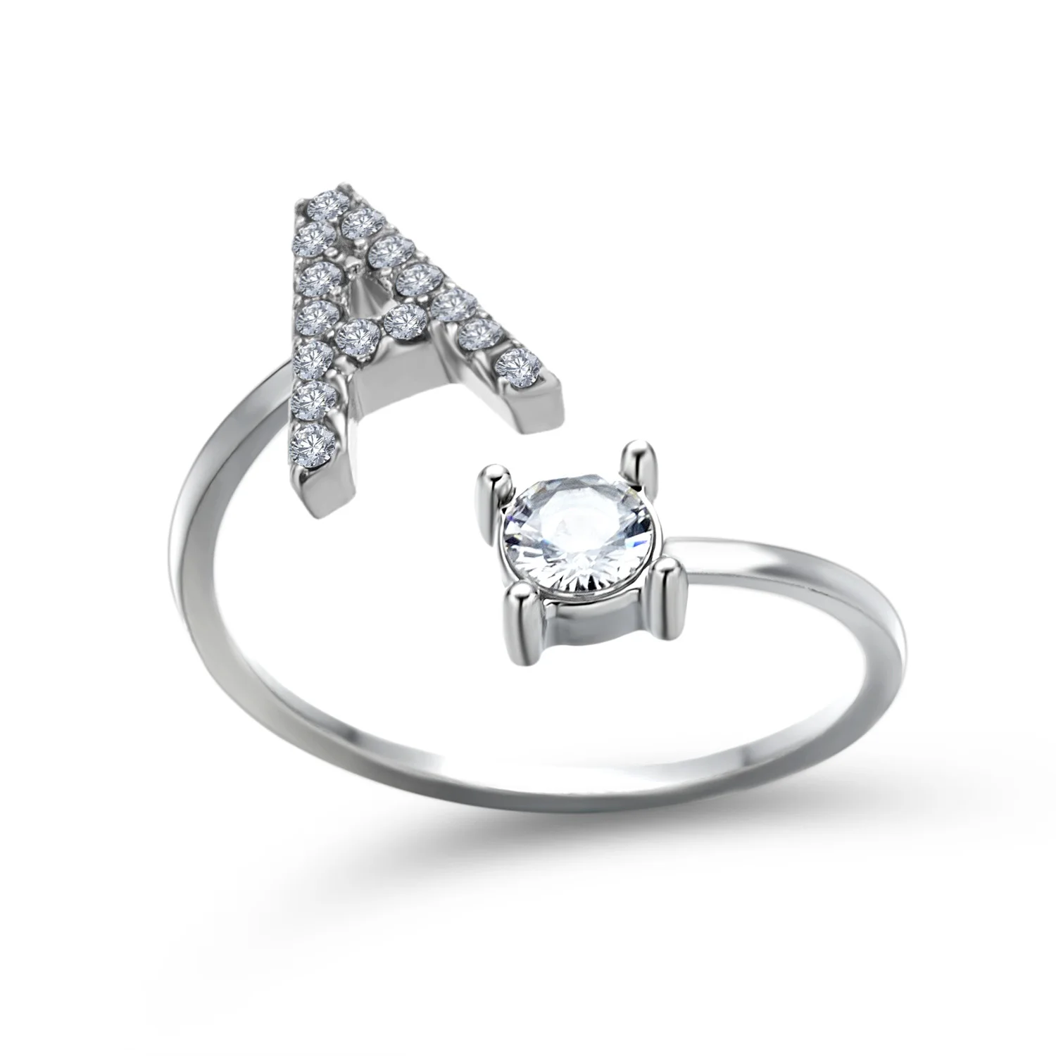 Kreative A-Z Alphabet 26 Brief Ringe Personlity Initial Name Offene Ringe Silber Farbe Strass Finger Ring Partei Schmuck Geschenk – Detail 2