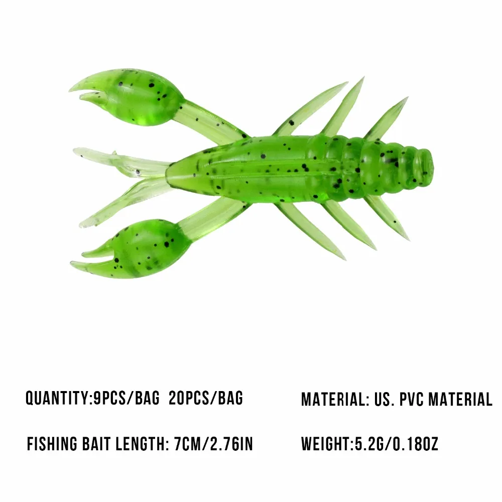 9pcs Glow Soft Shrimp Lures 70mm 5.2g Silicone Artificial Baits Freshwater Saltwater Rubber Fishing Lure Bait Soft Worms