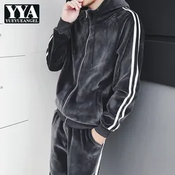 Fashion Sets Mens Autumn Winter Hooded Casual Sportswear Sweatpants New Running Pants Korean Style Vintage Male Two-Piece Suit