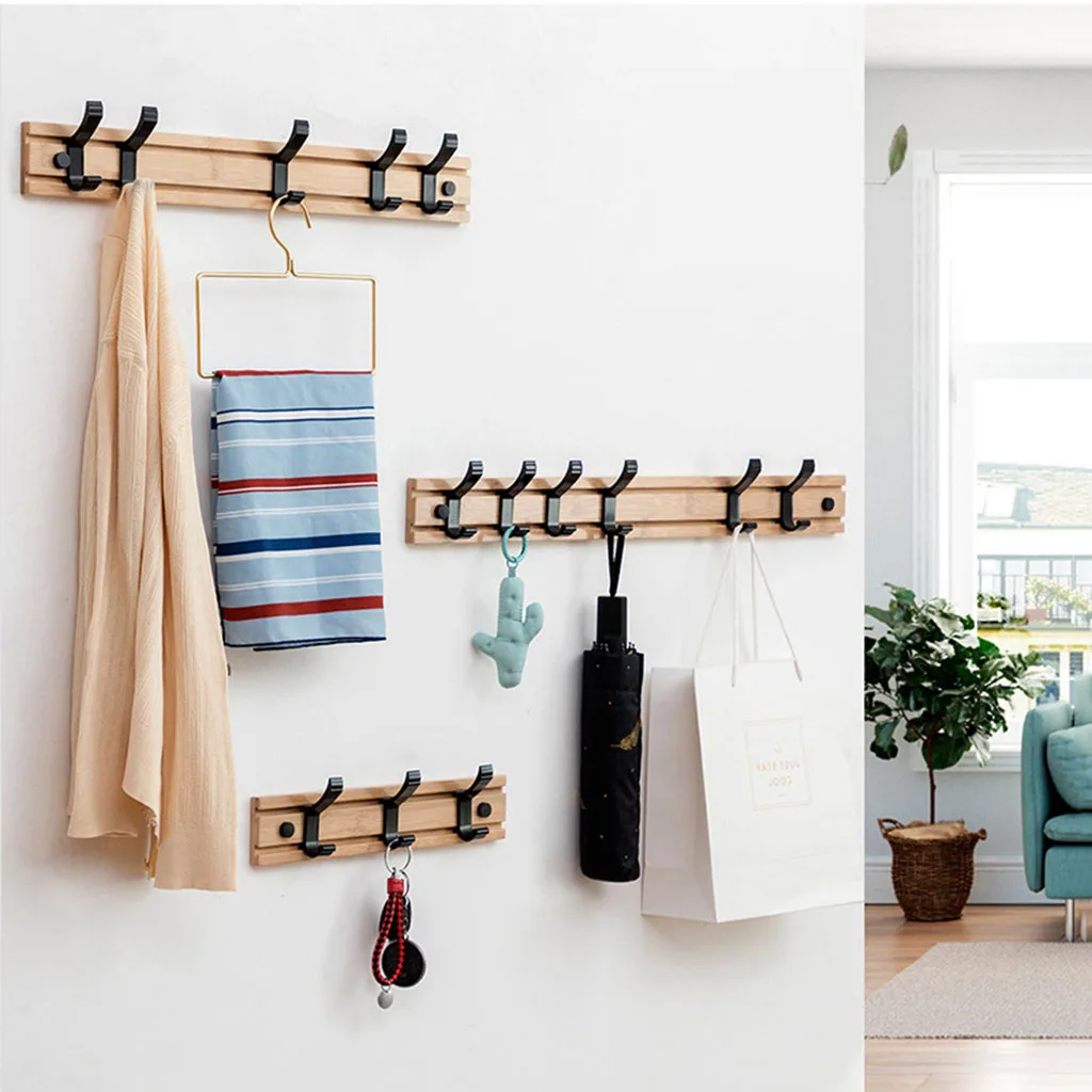 Bamboo Board Coat Rack Hanger, Available Hooks for Bags Clothes in Hallway Entryway Bedroom Bathroom