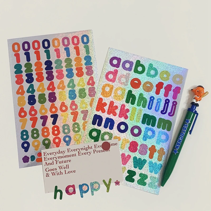 2 Buah/SET IN Terbaik Menyilaukan Laser Bahasa Inggris Alphanumeric Stiker Diary Kawaii Notebook Penyegelan Stiker Alat Tulis Label Stiker