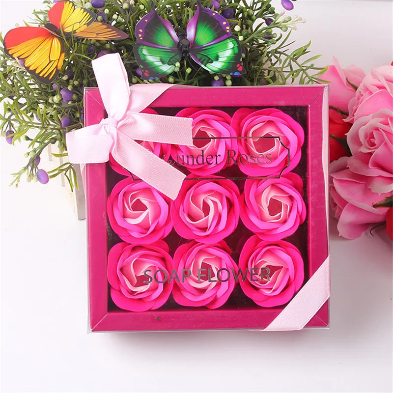 

Soap Rose Box 9 Pcs Artificial Rose Petal Gift Box Valentine Day Weding Engagament Birthday Soap Rose Box