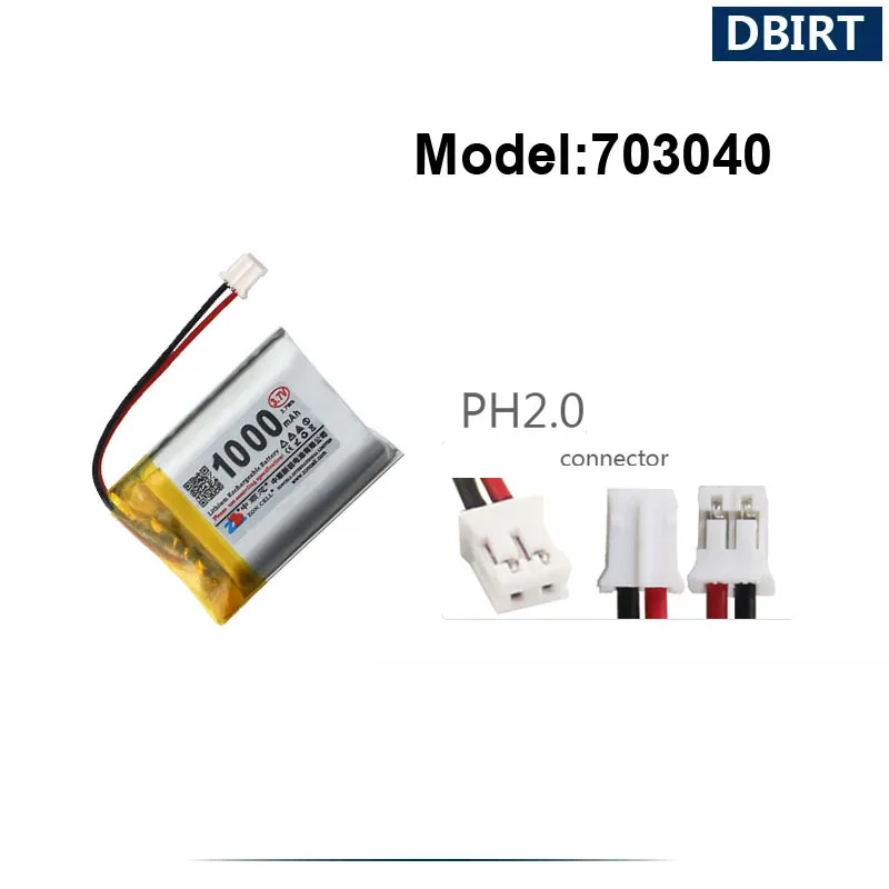 Аккумулятор LP703040 AHB703040 1000 ZH1.5 PH2.0 Molex1.25 для игровой мыши, GPS-гарнитуры, смарт-часов, 3 провода, 703040 мАч