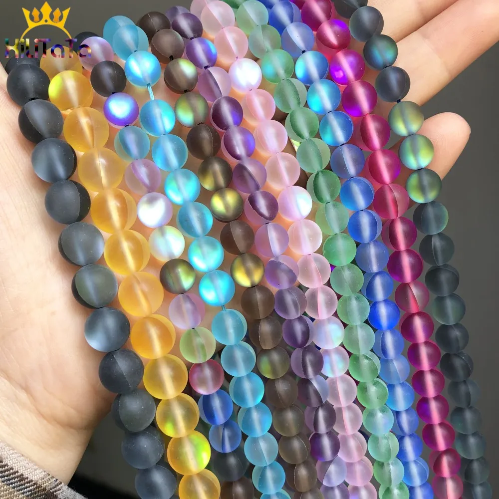 Frosted Matte Flash Shimmer Beads Round Flash Crystal MoonStone Glitter Beads For DIY Jewelry Making Bracelet Accessories 15''