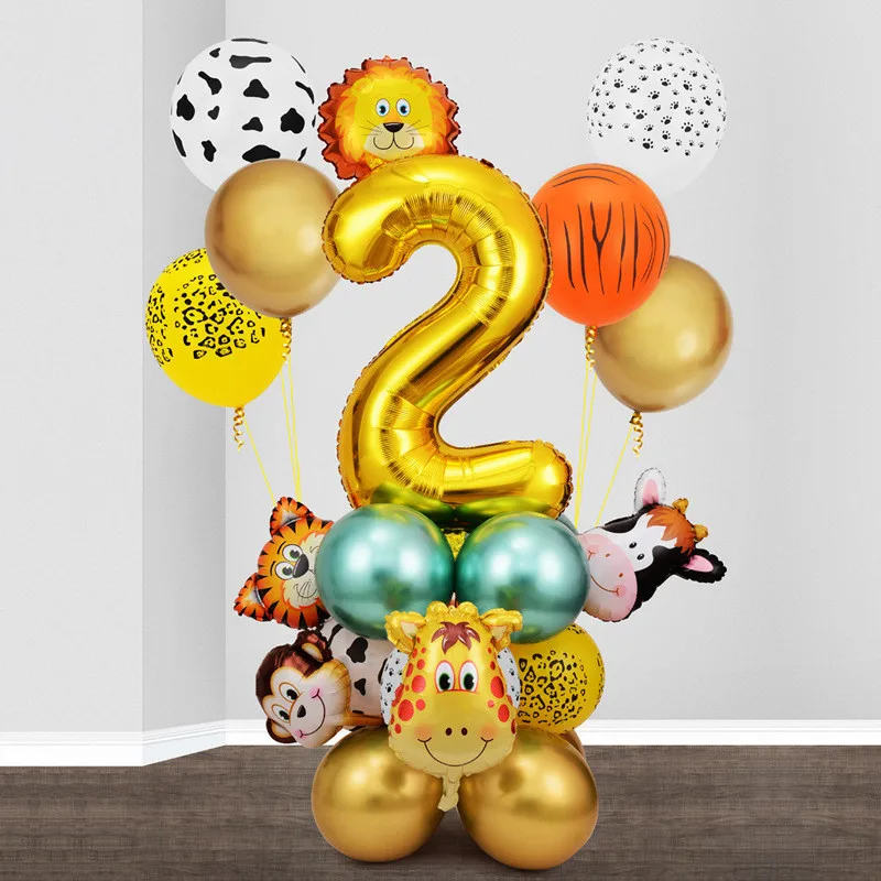 1set Jungle Safari Animal  Foil number 0-9 Balloons Wild One Party Kids Happy Birthday Balloon Decorations Baby Shower Supplies