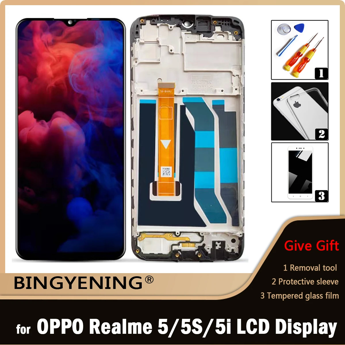 Original For OPPO Realme 5 RMX1911 LCD Display Screen Touch Digitizer Assembly For 6.5 inch OPPO Realme 5i/5S With Frame Replace