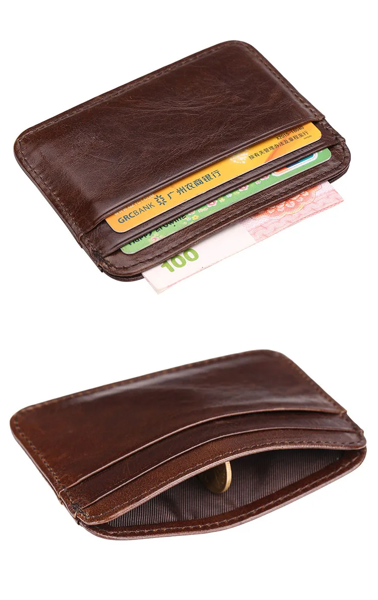 Neue Ankunft Dünne Vintage männer Echtes Leder Kleine Brieftasche Schlank Kreditkarte Halter Geld Tasche ID Karte Fall Mini Geldbörse für Männliche – Detail 1