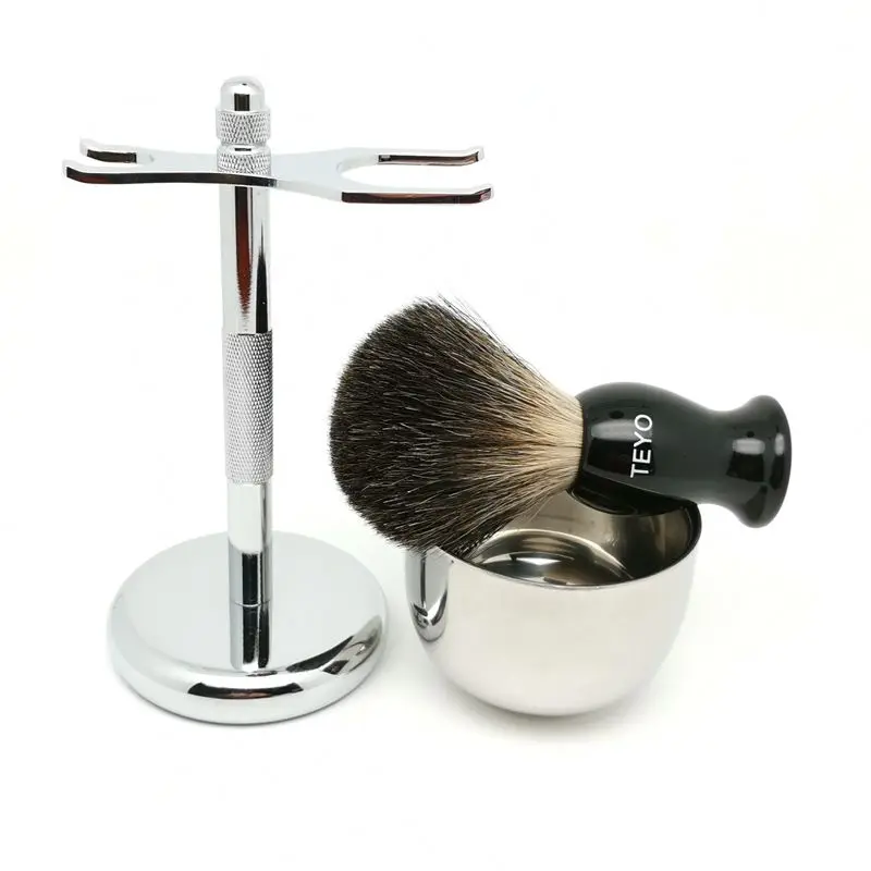 TEYO Black Badger Hair Shaving Brush Set Include Shaving Stand Bowl Perfect for Wet Shave Soap Beard Brush Razor