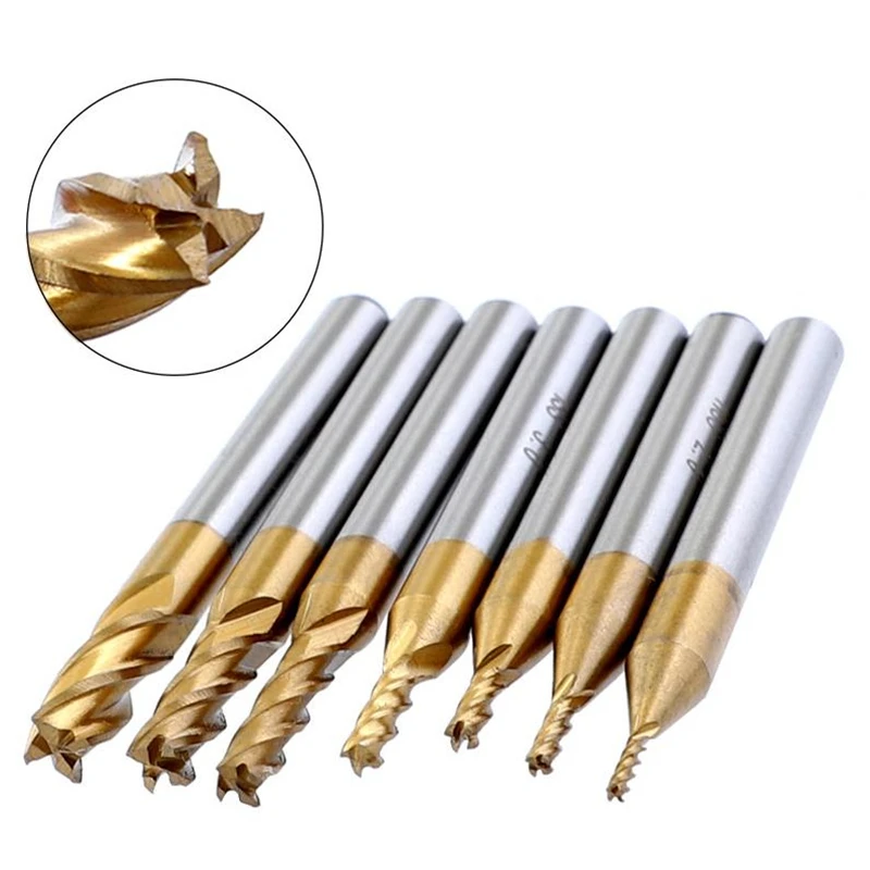 

Концевая фреза с 4 канавками и титановым покрытием, 1,5-6 мм, 7 шт.