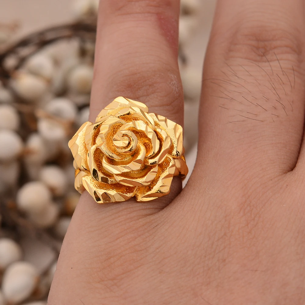 Dubai African  Gold Color Rings for Women Girls Arabian Middle East Jewellery Rose Ring  Woman Mama Best Gifts