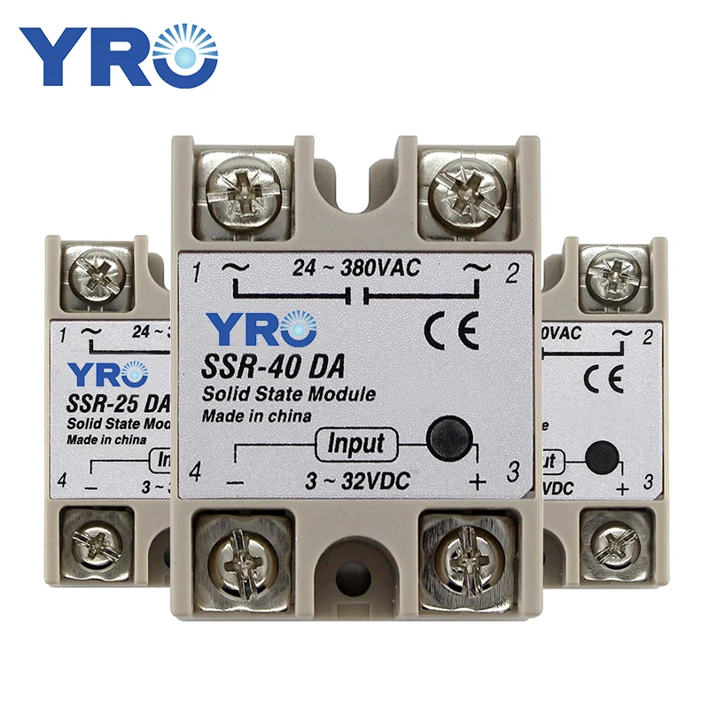SSR-10DA SSR-25DA SSR-40DA 10A 25A 40A Solid State Relay Module 3-32V Input DC 24-380V AC Output High Quality