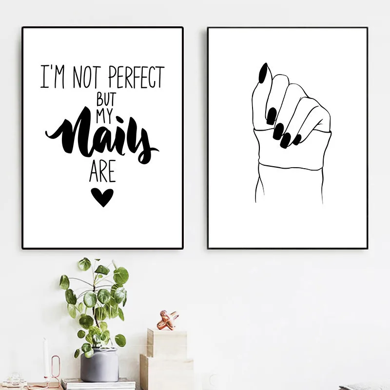 

Modern Black White Fashion Nail Art Canvas Painting Poster And Prints Makeup Wall Decor Nail Salon Wall Decorative Picture