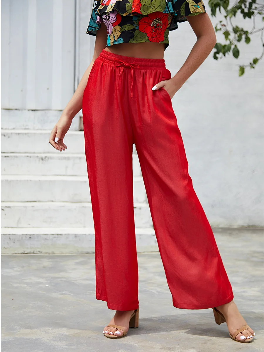 

Pdfmily Women Solid Loose Casual Pants Straight Drawstring Pocket Three Colors Trousers Women Fashion Autumn Winter Pants