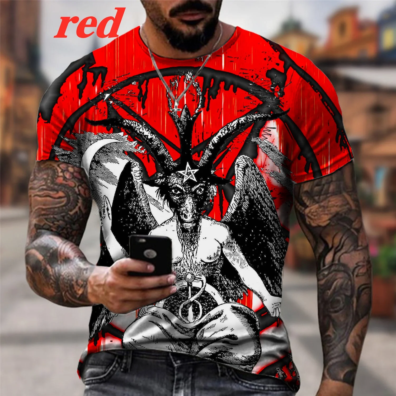 Fashion Satan Demon 3d Pritned Short Sleeve T-shirt Gothic Horror Baphomet Printing T Shirt Funny Novelty Men's Clothing