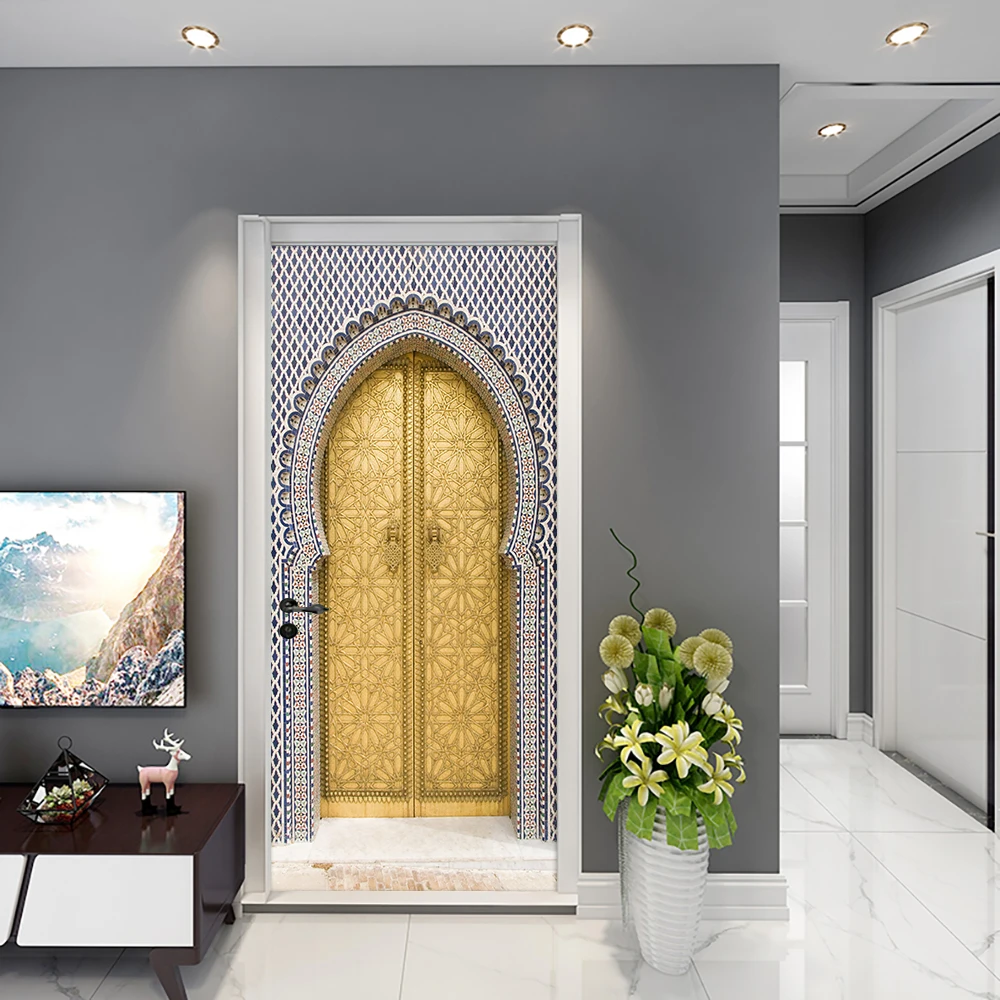 2pcs/set Muslim Great Mosque of Mecca Door Sticker Home Decor Art Mural Living Room Porch Wall Stickers Peel & Sticker Wallpaper