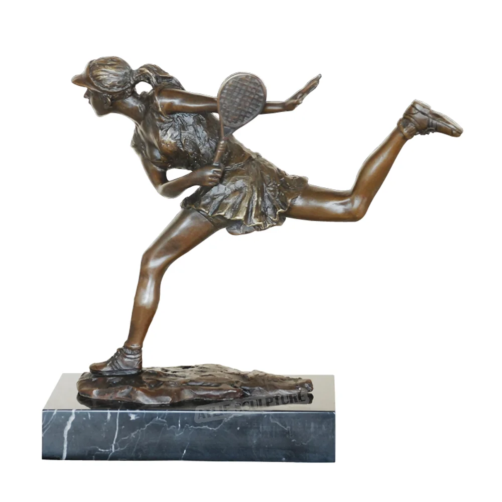 

Bronze Playing Tennis Young Girl Statue Sculpture Sport Female Art Home Ornament Gift