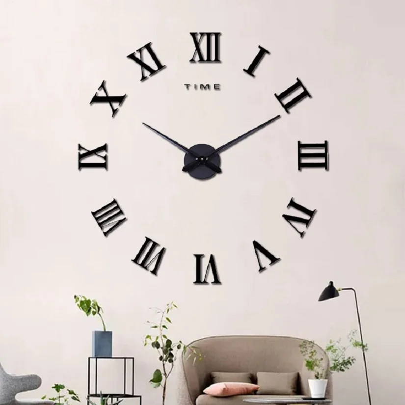 Digital wall time clock acrylic creative wall clock European personality DIY simple mirror living room decorative wall clock