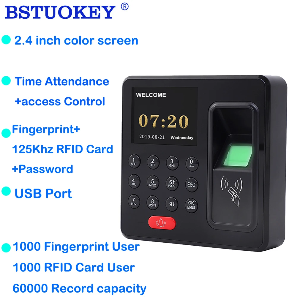 

Mini Biometric Fingerprint 125Khz RFID Access Control Keypad USB Time Attendance Clock Recorder Machine 1000 User