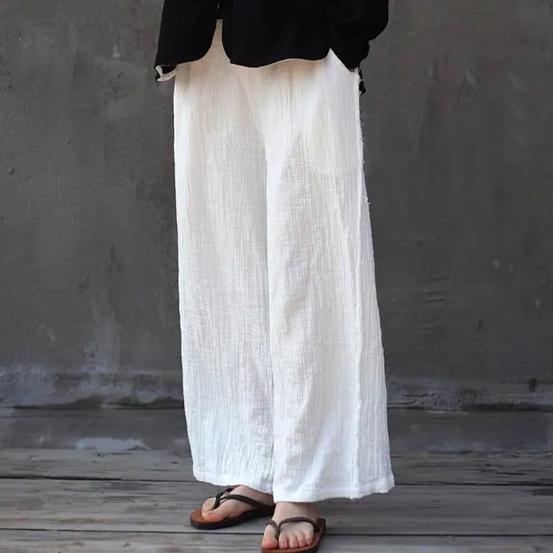 

Women black white Harem Pant Women casual Cotton Linen Trouser Oversize vintage Wide Leg Pants with Pockets