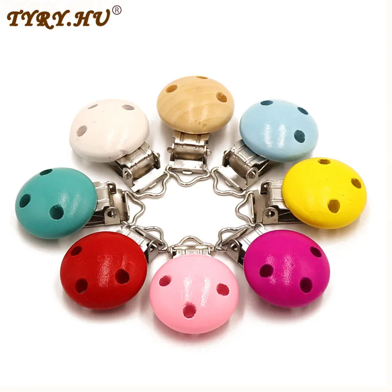 

TYRY.HU 2pcs Metal Wooden Baby Pacifier Clips Holders Cute Infant Soother Clasps Pacifier Chain DIY Accessories Tools