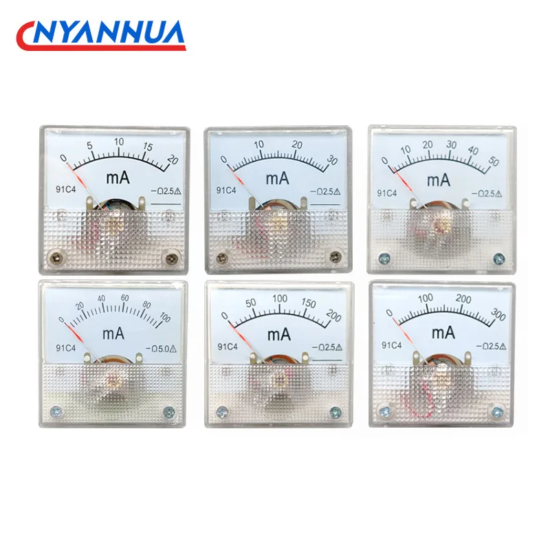 91C4-mA Pointer Type DC Milliamp Meter 20mA 30mA 50mA 100mA 200mA 300mA 500mA 45*45mm