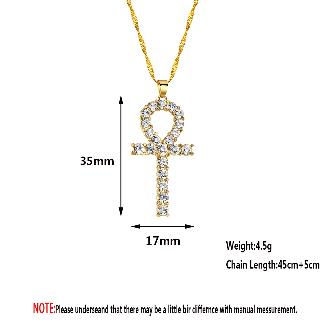 QIMING Amulet Ankh Cross Pendant Necklace Women Men CZ Crystal Egyptian Key Of Life Pendant Necklace Religious Jewelry