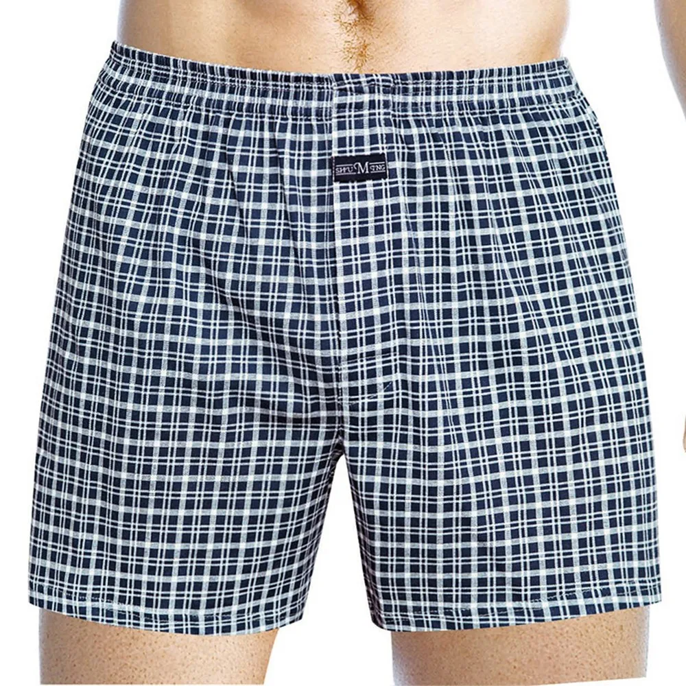 Boxer Short Men Home Wear Underwear Casual Loose Plaid Wide Leg Cotton Underpantshorts Men Panties Sexy Lingerie