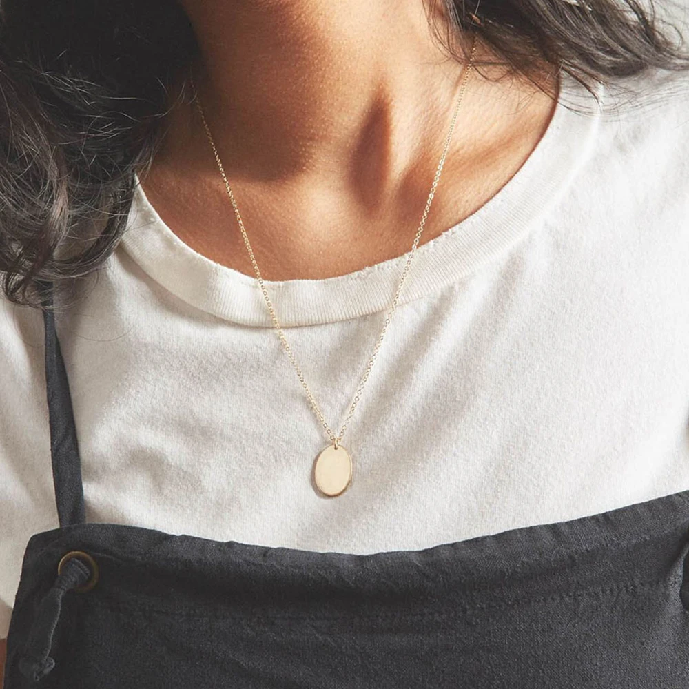 eManco Oval Stainless Steel Pendant Necklace Gold Color Choker Necklaces on Neck Women Jewelry Gift