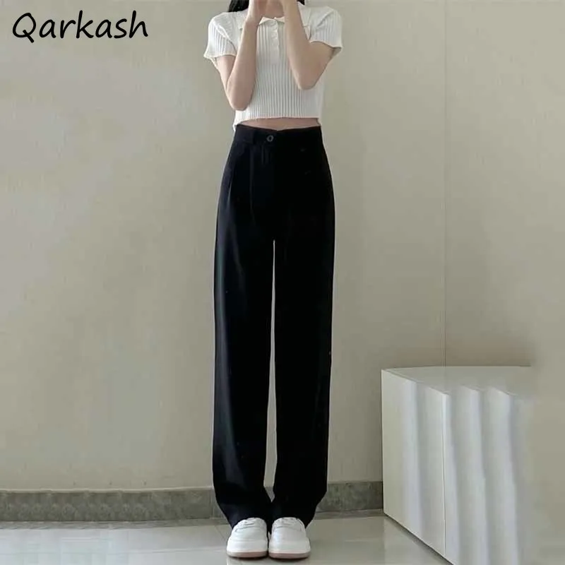 

Wide Leg Pants Women Solid Simple All-match Elegant High Waist 4 Color Feminine Spring Daily Leisure Fashion Popular Bottom New