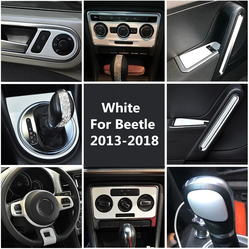 White Interior Decoration AC Window Control Gear Panel Cover Door Handle Moulding Trim for Volkswagen Beetle 2013-2018