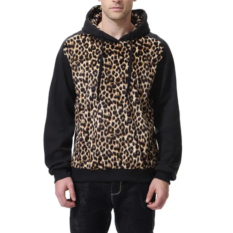 2020 Autumn new European size men's hooded pullover C England Fashion personality leopard color matching men Casual jacket