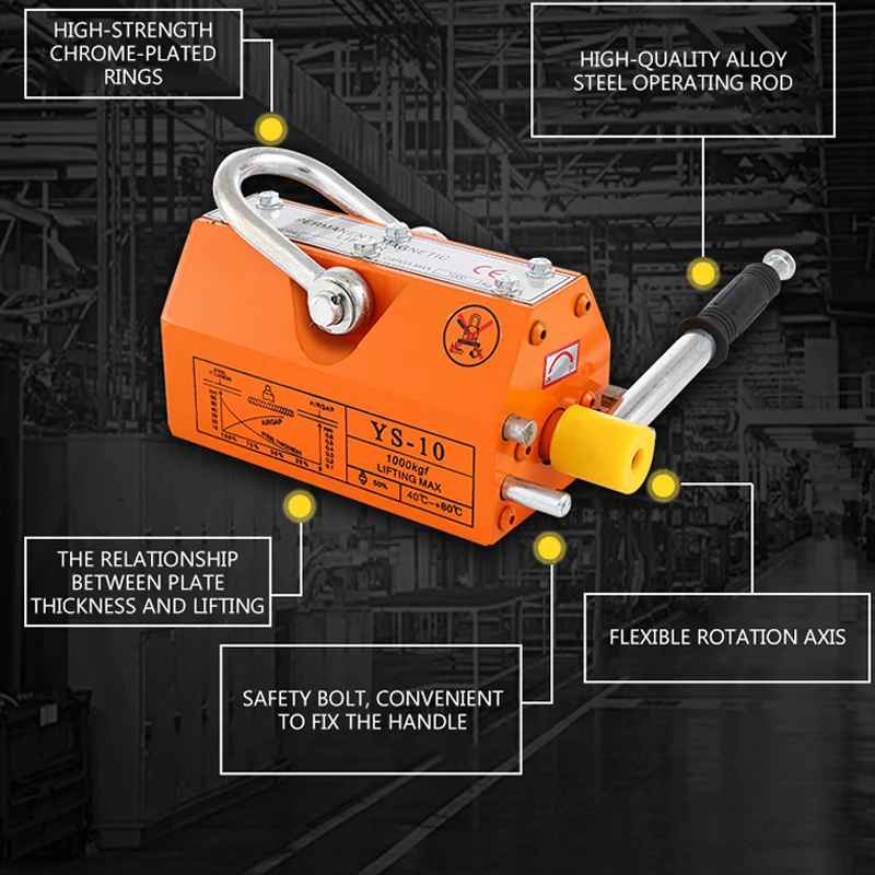 1200KG Steel Permanent Magnetic Lifter Heavy Duty Crane Hoist Lifting Magnet Magnet Lifting Crane Krauk Permanent