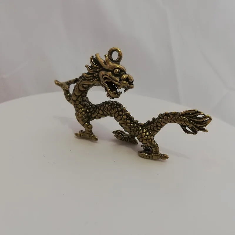 Vintage Brass chinese mascot dragon DIY Pendant ornament craft Miniature Fitting Keychain Pendant Accessories a1039