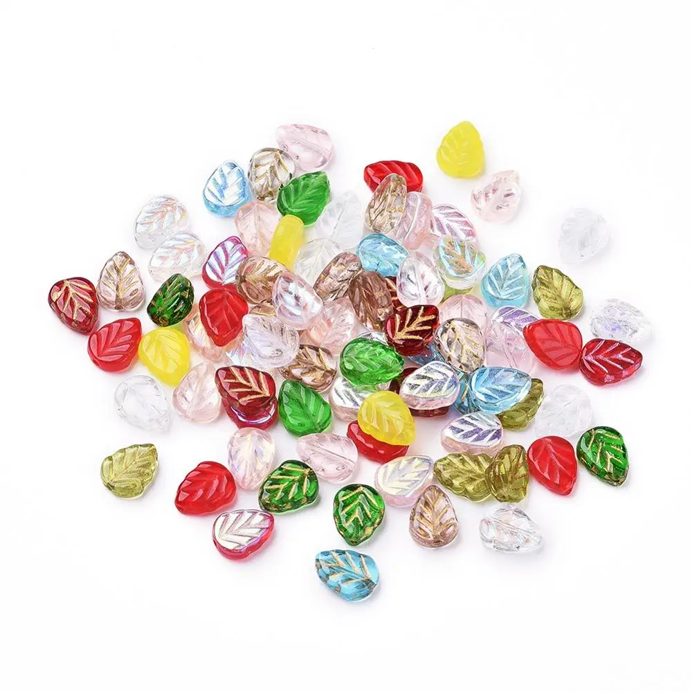 

237~243Pcs/bag Czech Glass Beads Leaf Shape Electroplated Gold Inlay Color Loose Bead for Bracelet Jewelry Making Crafts