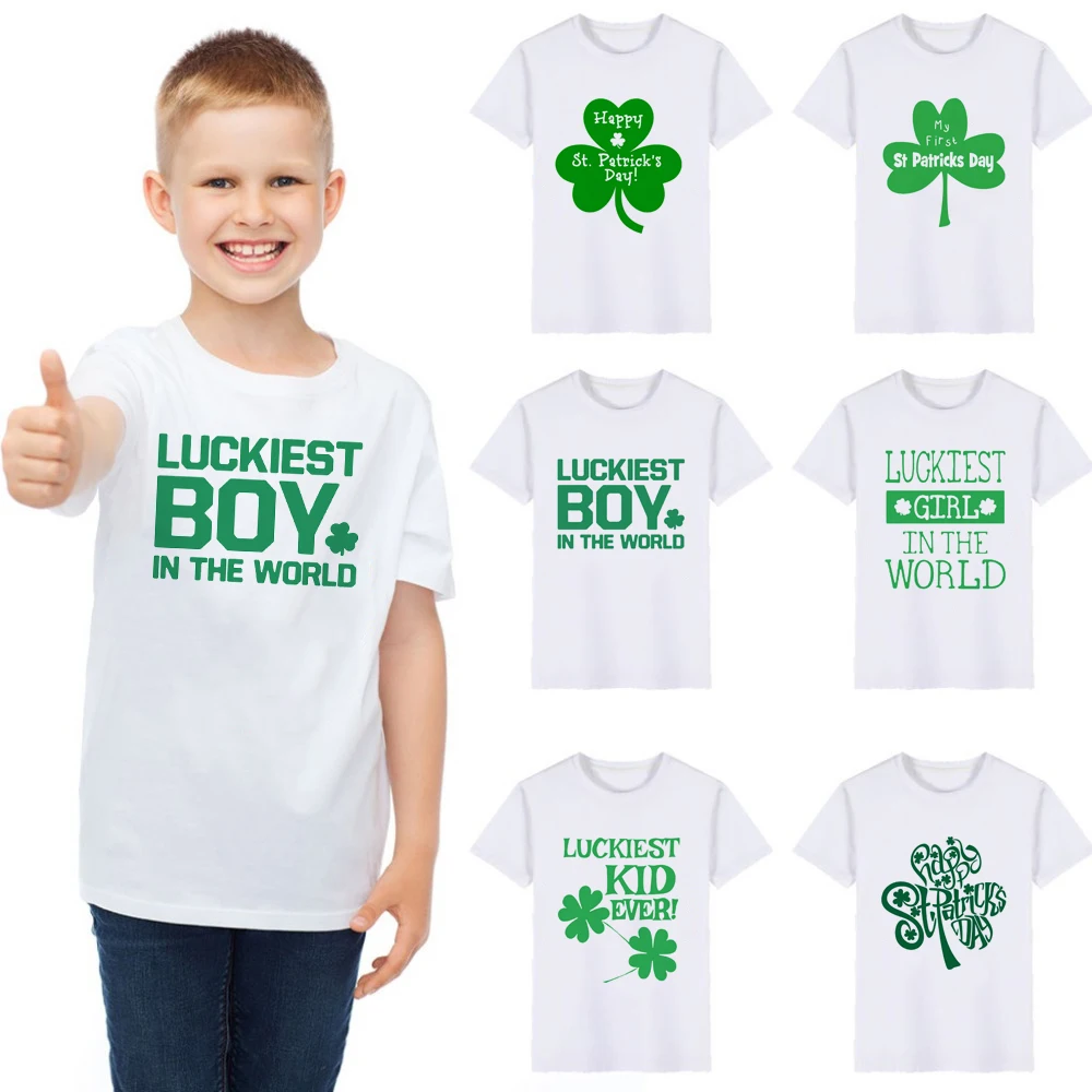 Happy St Patricks Day Kids Green Tshirt Luckest Boys Girls Kids White T-shirts First St Patricks Day Clothes Fashion Tops Tee