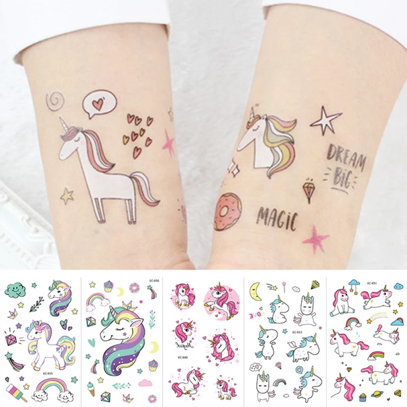 7.5x12cm Arm Finger Children Tattoos Bridesmaid team Bachelorette Party Decor Unicorn Temporary Tattoo Body Sticker Tattoos