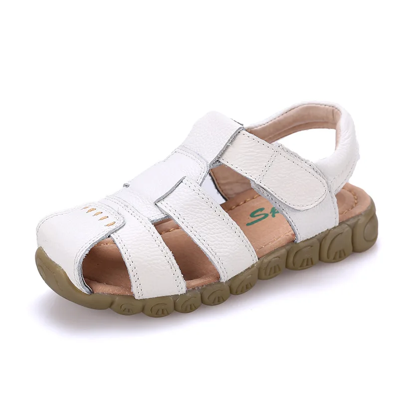 2024 New Kids Children Boys Genuine Leather Sandals For Teenagers Boys Baby Summer White Sandals Shoes 1 3 5 7 9 11 13 Years