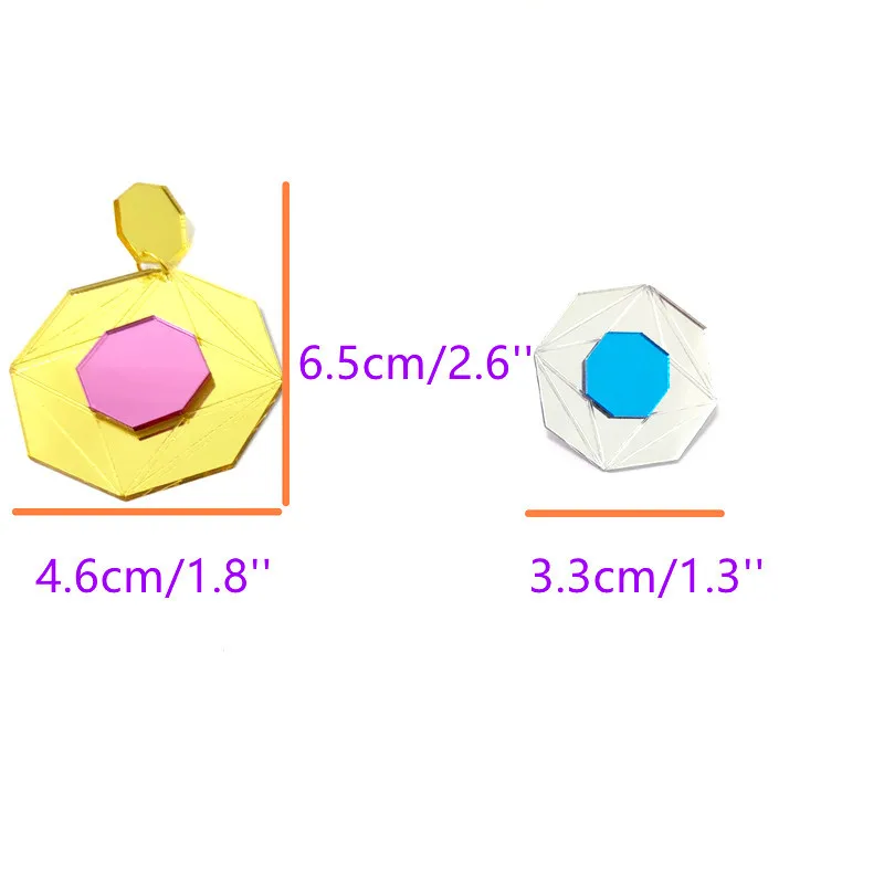 Octagon Geometric Earrings for Women Acrylic Gold Silver Color Mirror Green Blue Pink Classic Trendy Fashion Jewelry