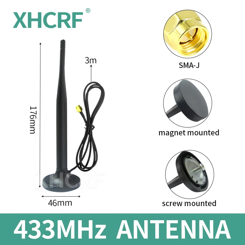 433 MHz Antenna Indoor Magnetic Base LoRa Outdoor Waterproof Antena 433MHz SMA Male Omnidirectional Screw Fixing